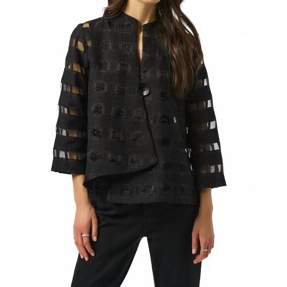 NEW JOSEPH RIBKOFF checkered sheer swing jacket in black
